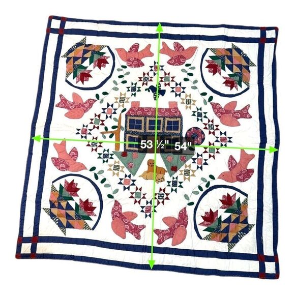 Handmade Quilt Country Birds Golden Retrievers House Design & Dog 54" x 53.5" - Picture 3 of 4